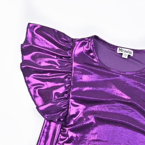 Image of Mirawise Girls Shirts Metallic Tops Clothes Tshirt Ruffle Short Sleeve Tee Size 6-14