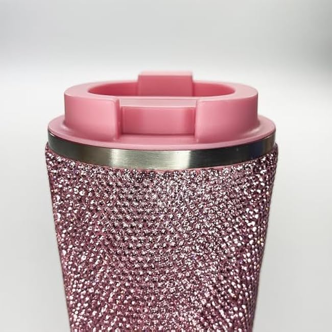 17 oz Bling Pink Rhinestone Stainless Steel Coffee Tumbler,Shiny Travel Insulated Coffee Mug with Lid, Reusable Spill Proof Coffee Cup,Portable Thermal Mug for Hot and Cold