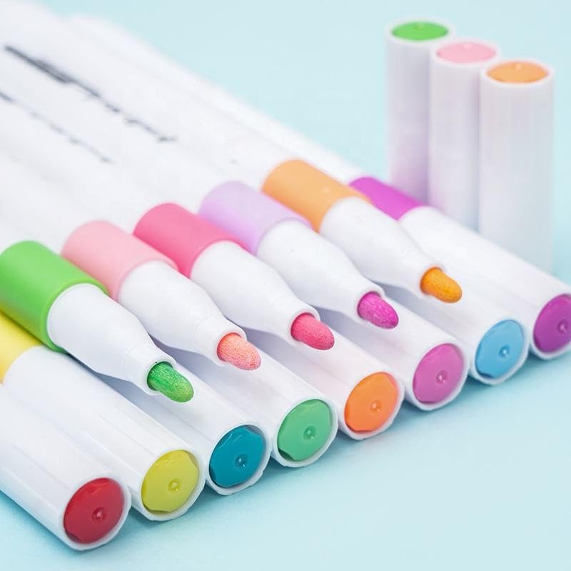 Image of Acrylic Marker Pens - 12 Vibrant Colors, Fine Tip, Quick-Dry, Water-Based Ink for DIY Crafts, Rock, Wood, Glass, Paper, Fabric Art for Kids & Adults (Acrylic MarkerPen 12)
