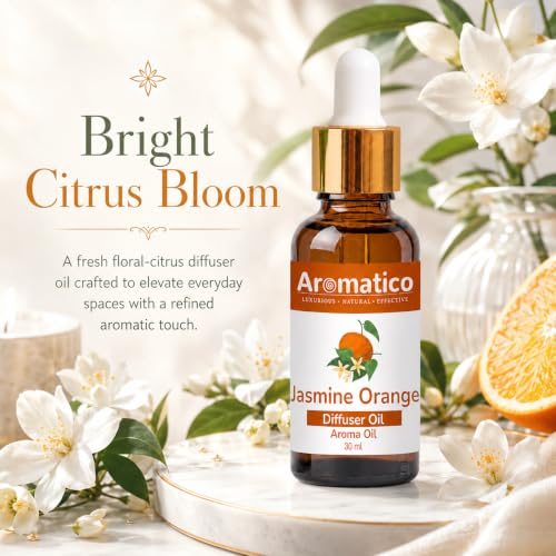 Image of AROMATICO Jasmine Orange Diffuser Oil for Relax Calm Mood, Natural Homely Fragrance & Aromatherapy | Long Lasting Fragrance for Office, Home, Spa & Restaurant 30ML
