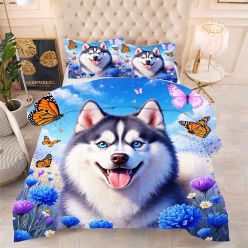 ZZXHG Edredón King Size Estampado 3D | Husky Gris, Nórdico Máximo Confort para Camas Grandes, Lavable, Reversible, Incluye 2 Fundas de Almohada 50x75 cm f980