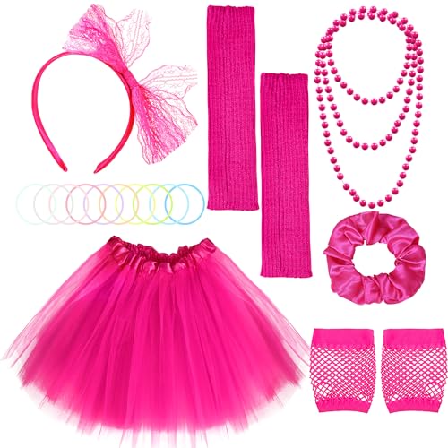 Image of CICOCI 80s Costume Accessories Kids 80s outfits Set TUTU Skirt For Girls 80's Jelly Bracelets Leg Warmers Set