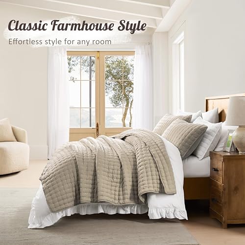 Image of WDCOZY Cloud Soft Quilt Set, King Size, Beige, 3 Pieces 104x90 inches