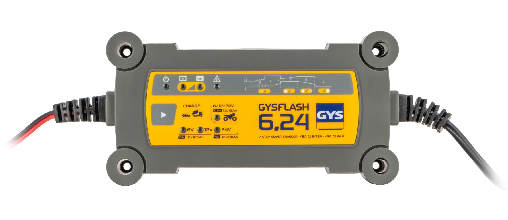 GYS Cargador de batería de Coche 6B - 0.8AA Max para Coche Camiones Moto Batería desde 1,2Ah Batería desde 15Ah 029460