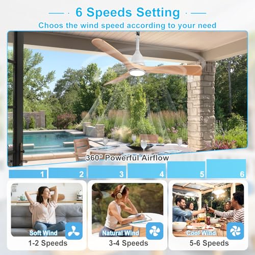 Image of Depuley Outdoor Ceiling Fan with Lights: 42 inch Silver Gazebo Fans Outdoor Hanging with Remote APP Control - Plug in Waterproof Fans with Light for Patio Porch Reversible Wood Blades 3CCT 6 Speeds Timer
