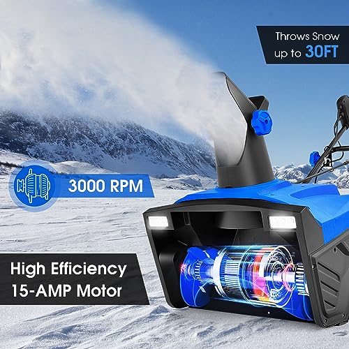S AFSTAR Snow Blower, 20-Inch 15-AMP Walk-Behind Snow Thrower W/LED Headlights & 180° Rotating Chute, 30FT Throwing Distance, 10" Depth Clearing Path, Electric Corded Snowblower for Driveway (Blue)