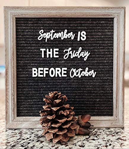 Rustic Felt Letter Board Bundle Farmhouse Vintage Barn Wood Frame and Stand by Felt Creative Home Goods Changeable Message Memo Board 700+ Letter Set Numbers (Gray Frame, Black Felt 10x10 Inches)