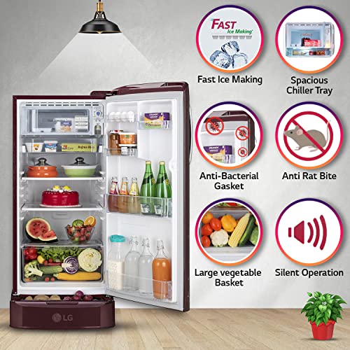 Image of LG 190 L 5 Star Inverter Direct-Cool Single Door Refrigerator Appliance (GL-D201ARRZ, Ruby Regal, Base stand with drawer & Smart Connect, 2022 Model)