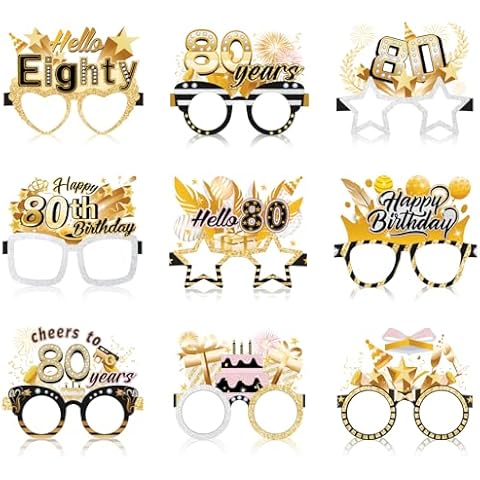 Konsait 80th Birthday Glasses, 18 Pack 80th Birthday Paper Glasses for Man Women, 80th Birthday Photo Props Party Supplies, Hello Eighty Cheers to 80 Years 80th Birthday Party Favors Cover