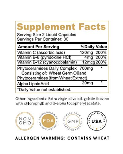 Dew Elixir W/ 700Mg Premium Phytoceramides + Vitamin C & Ala For Glowing Skin, Skin Hydration, Anti-Aging Vitamins And Antioxidants | Natural Non-Gmo Wheat | Men And Women | 60 Liquid Caps By Leulo #TOP2