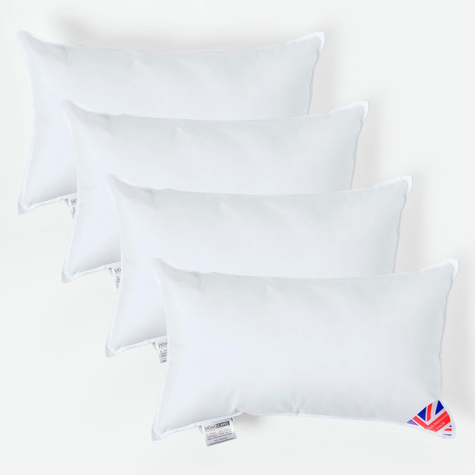 Homescapes White 4 Pack Luxury Super Microfibre Cushion Inserts 30Cm X 50Cm (12 X 20”) Perfect Bounce Back And Soft Cover Generously Filled Inner Pads Hypoallergenic Cushion Filler Handmade Machine Washable