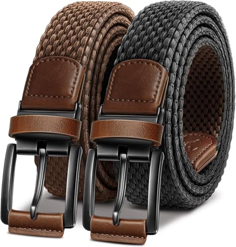 Image of Stretchable Reversible Braided Woven Fabric Belt for Men and Women, Fits on upto 36 inch waist size