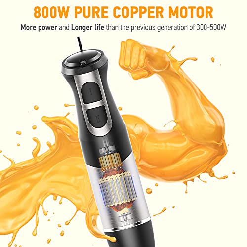 Funavo Hand Blender, 800W 5-In-1 Immersion Hand Blender, 12-Speed Multi-Function Stick Blender With 500Ml Chopping Bowl, Whisk, 600Ml Mixing Beaker, Milk Frother Attachments, Bpa-Free #TOP1