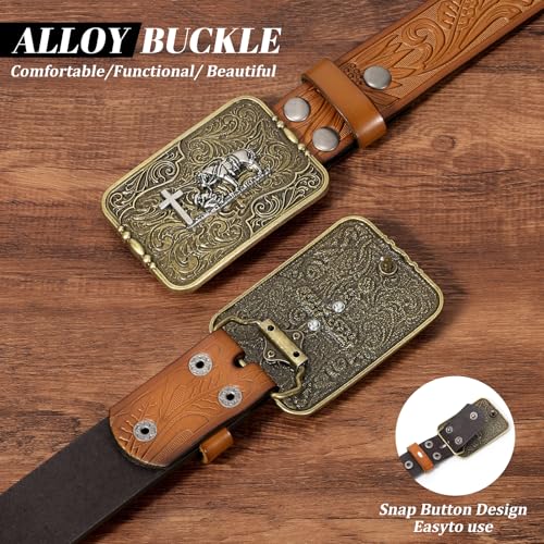 Cowboy Cowgirl Belt Embossed Leather Belt - Country Belt for Men Women4