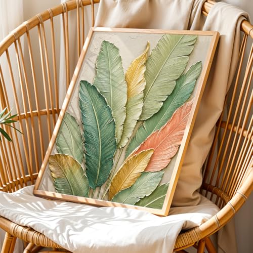 Image of NoWorries 3D Tropical Leaf Wall Painting with Frame Set of 1 | Premium Textured Green Botanical Leaves Artwork, Luxury Nature Wall Decor for Living Room, Bedroom, Office and Home Decoration (3d Art-8,17x25inch)