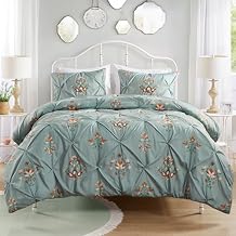 Comfort Spaces Green King Duvet Cover Set - 3 Pieces Pintuck Tufted Vintage Floral Duvet Sets, All Seasons Skin-Friendly, Lightweight & Soft Microfiber Duvet Cover, Shams, King/Cal King