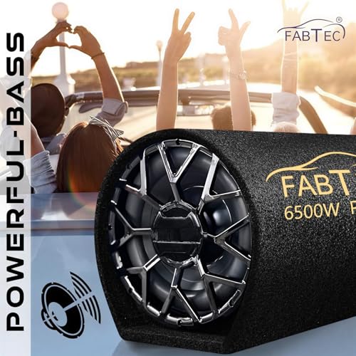 Image of FABTEC 12 inch 6500W Active Bass Tube Subwoofer for Car Built-in Amplifier Deep Punchy Bass Premium Grey Finish with Amplifier Wire kit