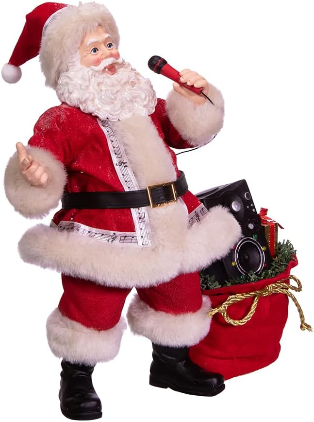 Kurt Adler 10.5-Inch Battery-Operated Fabriche Musical Karaoke Santa