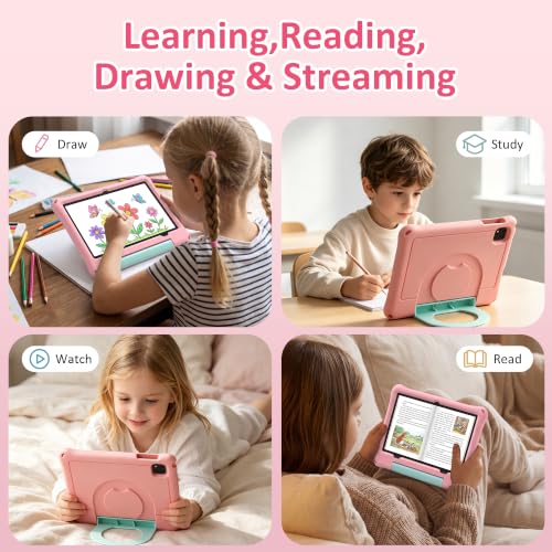 Image of Kids Tablet, 10.1 inch Android 16 Tablet for Kids, Gift for Ages 6-12 | 30GB RAM 64GB ROM 1TB Expand, Eye Care HD Display, Parental Control, 6000mAh, WiFi, BT5.0, GPS, Pink Shockproof EVA Case