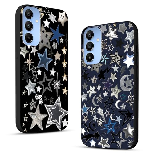 2 Pack Cool Star Phone Case for Samsung Galaxy A15 5G 6.5',Cute Silver Stars Aesthetic Y2K Cases Trendy Design Cover for Women Men Girls,Black Silicone Shockproof Protective Funda for Samsung A15 5G