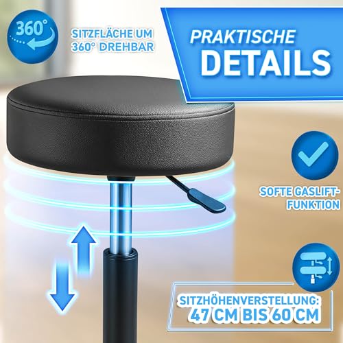 TRESKO® Rollhocker höhenverstellbar 10 cm Dicke Polsterung bis 150 kg – Ansicht 4