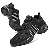 PPQ Women's Jazz Shoes Lace-up Sneakers Modern Dance Shoes Air Cushion Platform Walking Dance Shoes Black,5