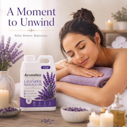 Image of AROMATICO Lavender Massage Oil 1 Litre | Professional Spa & Salon Bulk Refill Pack 1000ml