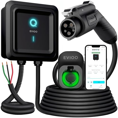 EVIQO Level 2 EV Charger, 48 Amp, J1772 Charger for Non-Tesla EVs, 25ft Cable, WiFi (2.4GHz) Smart...