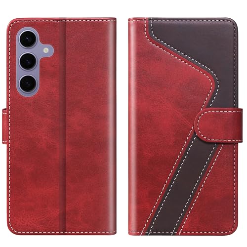 CIVICASEA for Samsung Galaxy S24 5G Wallet Case, Flip Case with RFID Blocking Credit Card Holder, PU Leather Matching Phone Case Samsung S24 Red&