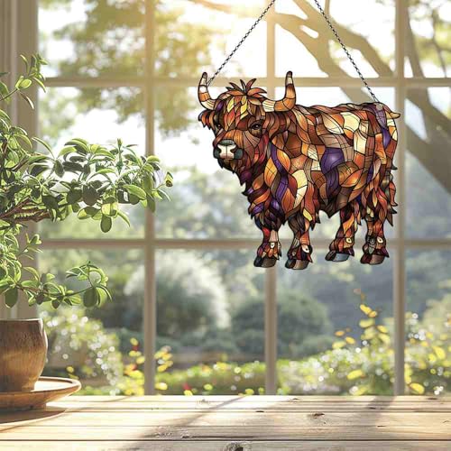 Image of Highland Cow Acrylic Ornaments Suncatcher Women Men Gifts Christmas Decor