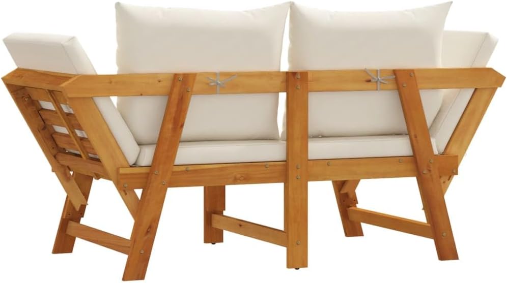 Garden Bench Cream White Solid Acacia Wood 2-in-1 Adjustable,The Ultimate Garden Bench with Convertible Design for Rustic Decor and Outdoor Gatherings Patio Furniture