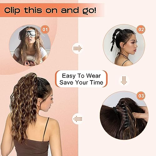 PORSMEER Claw Clip in Ponytail Hair Extensions 18 inches Long Curly Platinum Blonde Ponytail Multi Layered Natural Fluffy Wave Synthetic Hairpiece for Womens Girls Everyday Wear - Image 4