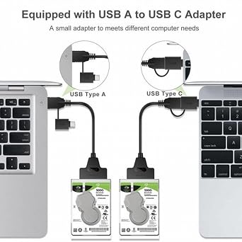 cablecc Type C USB 3.0 Male to SATA 22 Pin 2.5 Hard Disk Driver SSD Adapter Cable for Laptop