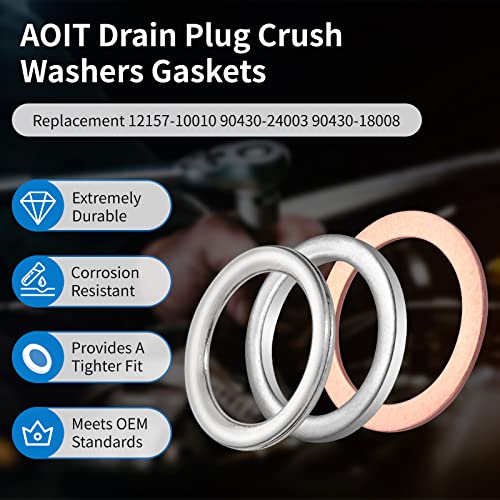 Image of Differential and Transmission Drain Plug Crush Washers Gaskets Compatible with 4Runner T acoma T undra FJ Cruiser Land Cruiser, Replacement for The Part# 12157-10010 90430-24003 90430-18008