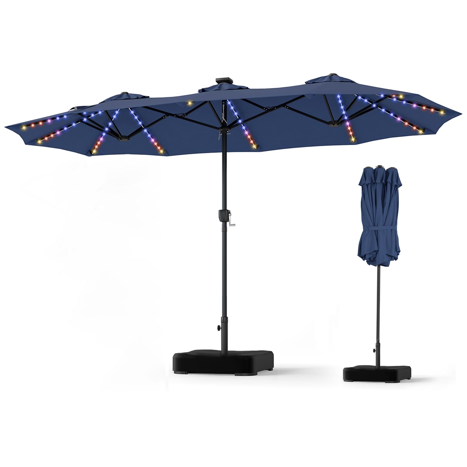 TANGZON 4.4 m Double Garden Parasol with Base and 144 LED Lights
