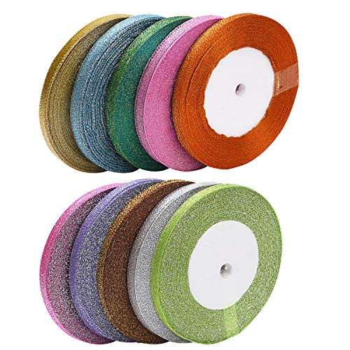 Livder 10 Rolls 1/4 Inch Width Metallic Glitter Ribbons For Holiday Wedding Birthday Party Decoration Gift Wrapping (10 Colors) #TOP3