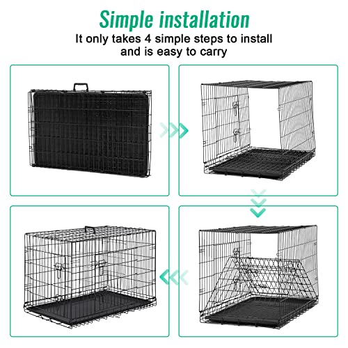 Fdw Dog Crate Dog Cage Pet Crate For Large Dogs 42Inch Folding Metal Pet Cage Double Door W/Divider Panel Indoor Outdoor Dog Kennel Leak-Proof Plastic Tray Wire Animal Cage #TOP3