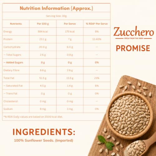 Image of Zucchero Sunflower Seeds (1kg) -Raw Seeds for eating | Protein Loaded | Hi-Fiber | Super Food | Healthy Snack | Anti-oxidant Rich | Real Food | Lab Tested