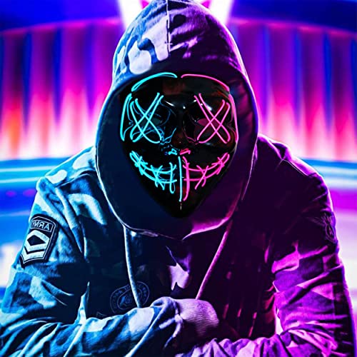 Adorling Halloween Carnaval Masque Purge Led Masques,Lumiere Lueur Effrayante Allume des Masquerade,3 Modes de Clignotement ContrôLables,pour la DéCoration de Costumes de FêTe de Carnaval Cover