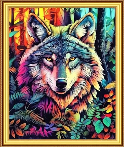 Image of Foxnyart Stamped Cross Stitch Kits Full Range of Embroidery Needlework Starter Kits for Beginners Adults 11CT Embroidery Patterns Art Crafts DIY Needlepoint Kit-Forest Wolf King 16x20 inch