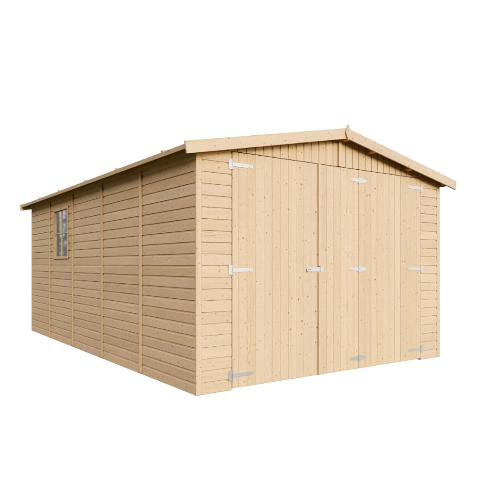 TIMBELA Holzgarage Abstellraum mit Fenstern - H222x516x324 cm/14.94 m²