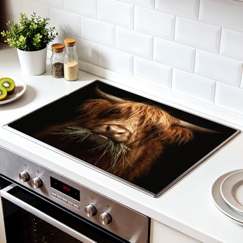 Image of Highland Cow Portrait Stove Top Cover 28.35x20.47in Farmhouse