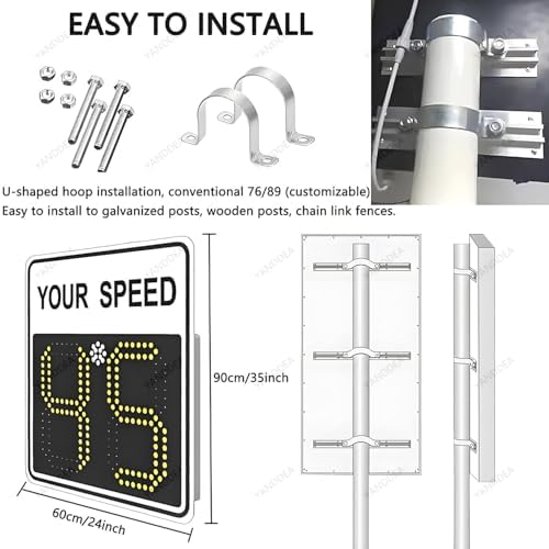 Solar Powered Speed Display Radar Sign with Remote Control, 24"x35" Traffic Safety Sign for Roads, Yellow Speed Limit Feedback Display for Enhanced Safety