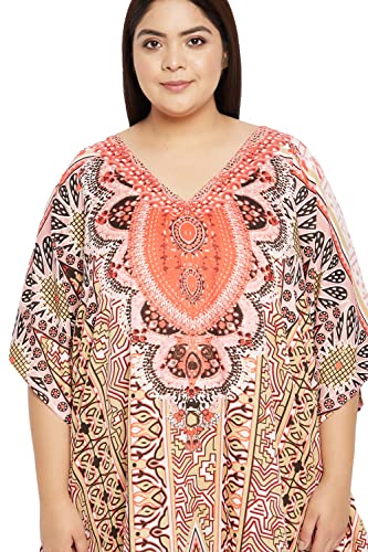 Image of Women Long Maxi Plus Size Polyester Kaftan Gown, Womens Kaftan Dresses | Lounge Resort Wear, Batwing Sleeve Side Slit, Beach Cover Up, House Dress, Lightweight V Neck Loose Fit Boho Dress