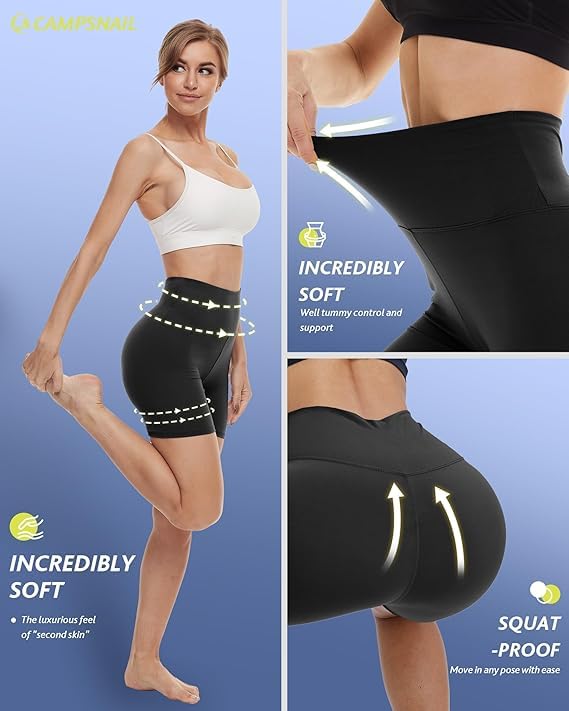 Image of CAMPSNAIL 4 Pack Biker Shorts for Women High Waist - 5 inch /8 inch Tummy Control Soft Athletic Yoga Workout Running Gym Shorts