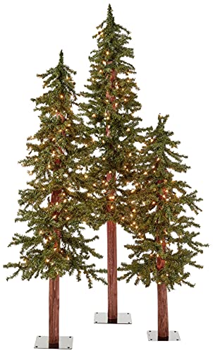 Vickerman 4' 5' 6' Natural Alpine Artificial Christmas Tree Set, Clear Incandescent Lights - Faux Christmas Tree Set - Seasonal Indoor Home Decor