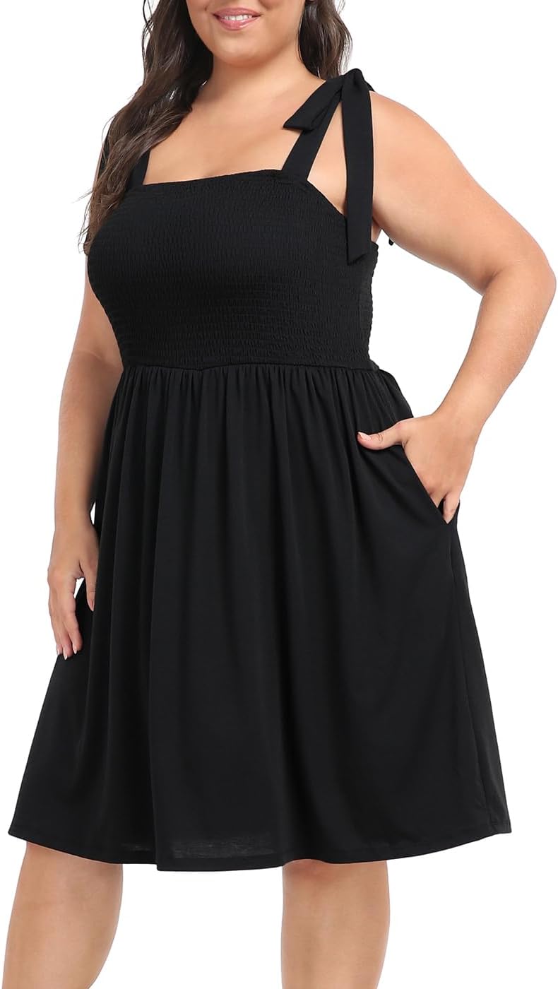 HDE Womens Plus Size Romper Dress with Built in Shorts & Pockets Tie Strap Dress - Image 6