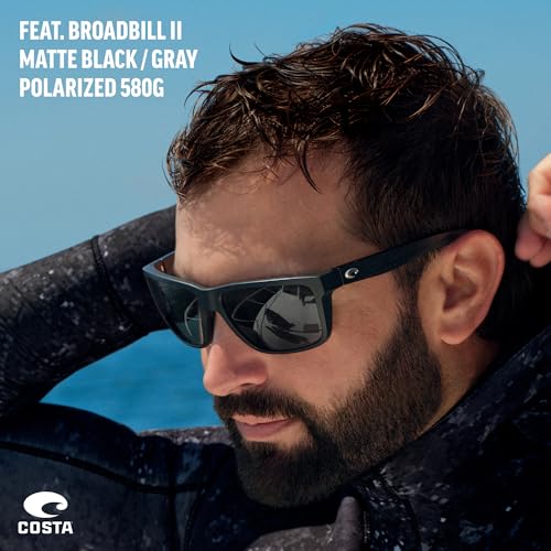 Costa Man Sunglasses Matte Black Frame, Blue Mirror Lenses, 58MM4