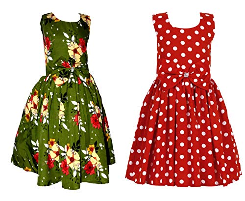 Image of Casual Frock for Baby Girls,Blue Printed and Olive Printed,Pack of 2