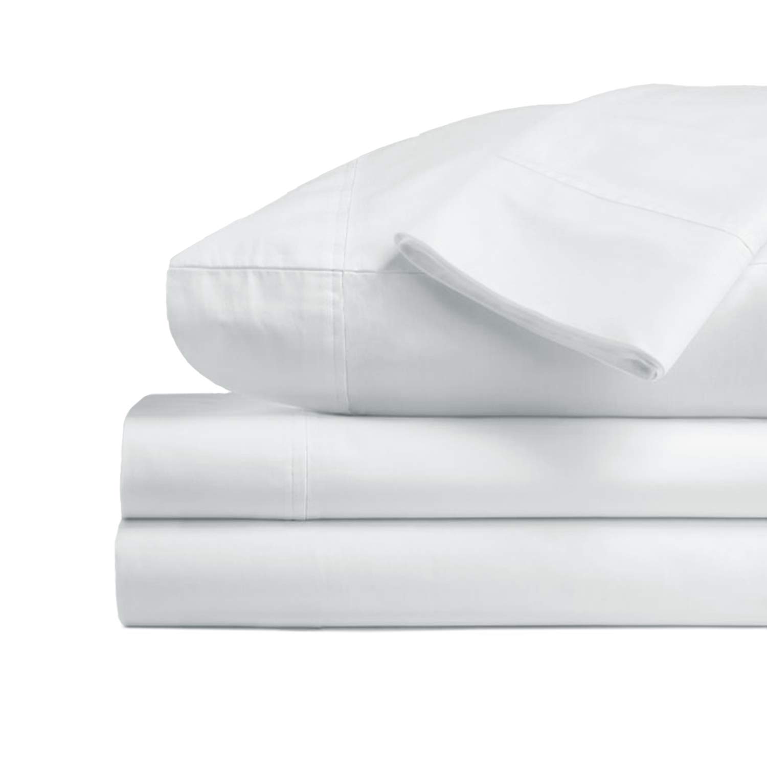 PizunaPure 100% Cotton Sheets Queen Size, 600 Thread Count Long Staple Cotton Crisp Sateen Sheets Queen with 15" Deep Pocket (Combed White Cotton Sheets Queen)
